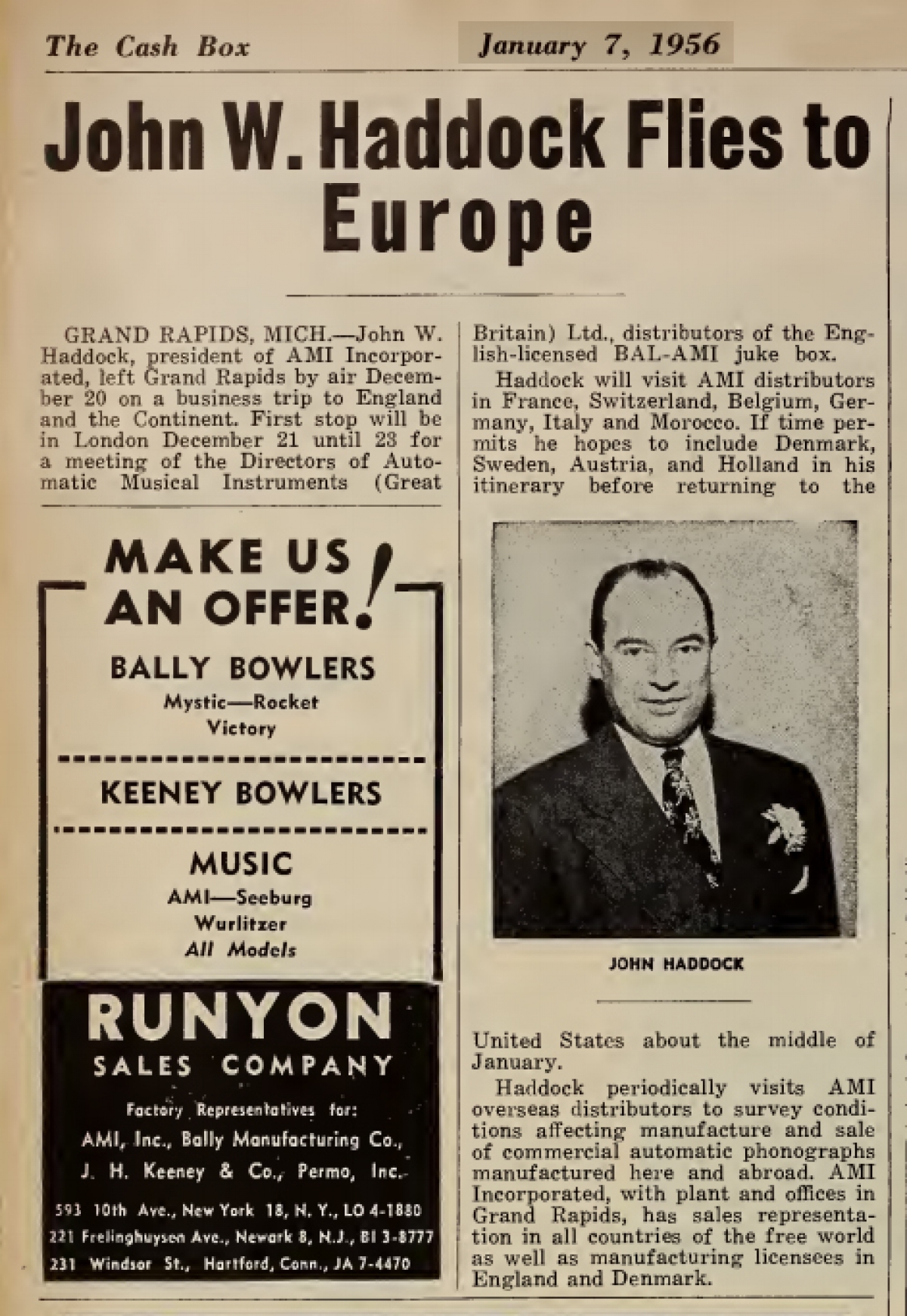 European visit by John Haddock 
